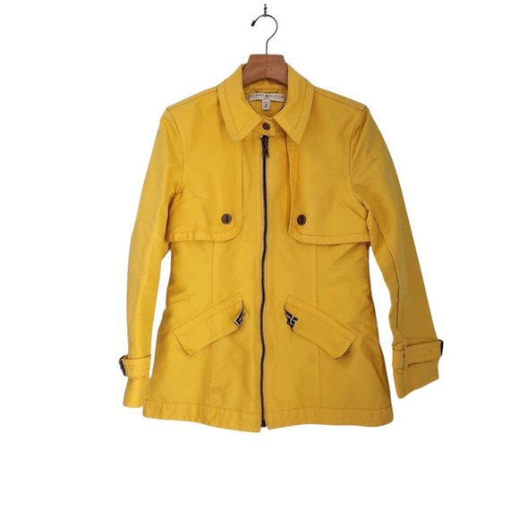 Tommy Hilfiger Jacket Coat Yellow Zip‎ Up Belted Back Collared Womens 8P EUC - Picture 1 of 16